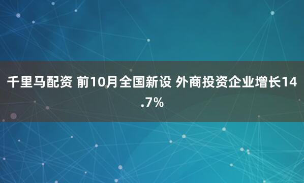 千里马配资 前10月全国新设 外商投资企业增长14.7%
